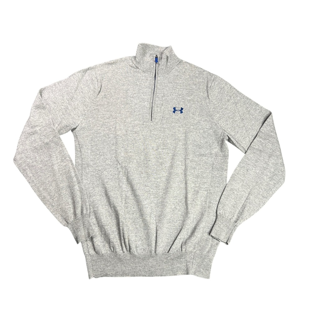 Under Armour Men's Medium 100% Merino Wool Quarter Zip Sweater Gray 1240106‎